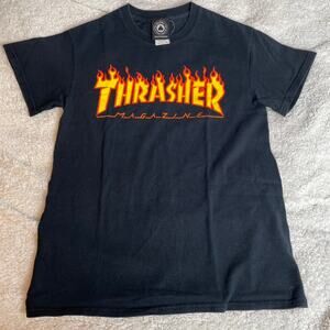 THRASHER Flames Black Tee Shirt‎ Small Short Sleeve Skate